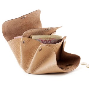 Cartera para monedas, Cartera beige, Cartera pequeña, Cartera mujer, Cartera de cuero, Cartera tarjeta de crédito, Cartera de cuero hecha a mano regalo, monedero imagen 6