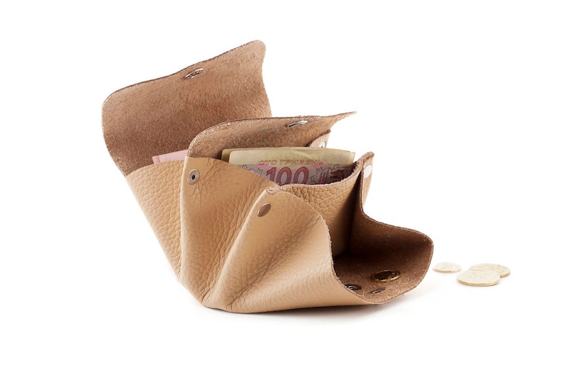 Cartera para monedas, Cartera beige, Cartera pequeña, Cartera mujer, Cartera de cuero, Cartera tarjeta de crédito, Cartera de cuero hecha a mano regalo, monedero imagen 6