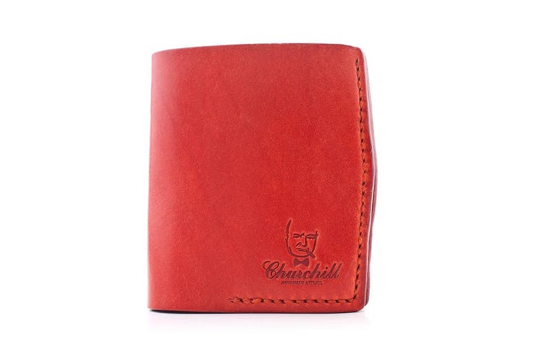 Bi-fold wallet Handmade Leather red Essential ducat with pocket for coins image 4