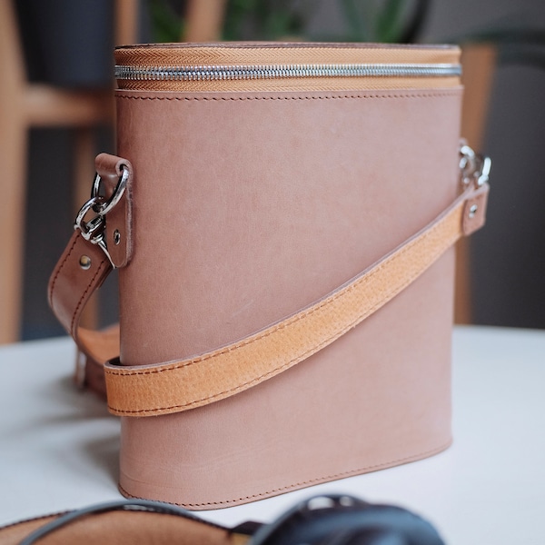 Leather Bucket Bag, barrel bag, cylinder bag, shoulder bag, messenger bag, binocular bag, round bag, leather case, crossbody bag