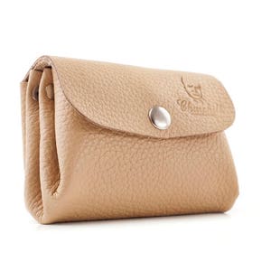 Cartera para monedas, Cartera beige, Cartera pequeña, Cartera mujer, Cartera de cuero, Cartera tarjeta de crédito, Cartera de cuero hecha a mano regalo, monedero imagen 4