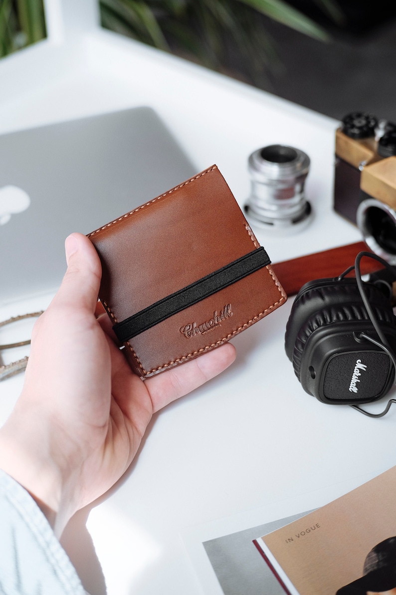 Cartera de cuero con clip de dinero, Cartera de cuero delgada, Cartera con clip, Cartera marrón, Cartera minimalista, Cartera de tarjeta, Titular de tarjeta, Cartera de negocios imagen 1