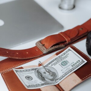 Cartera de cuero con clip de dinero, Cartera de cuero delgada, Cartera con clip, Cartera marrón, Cartera minimalista, Cartera de tarjeta, Titular de tarjeta, Cartera de negocios imagen 6