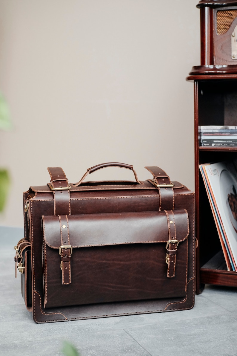 Brown Leather Catalog Case Handmade Men Briefcase Leather Etsy