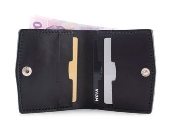 Leather black Bi-fold Handmade wallet "Essential 2"