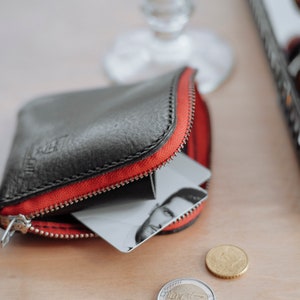 Cartera con cremallera de cuero hecha a mano, billetera de monedas, billetera con cremallera minimalista, billetera con media cremallera, billetera de cuero pequeña, billetera de cuero simple imagen 3