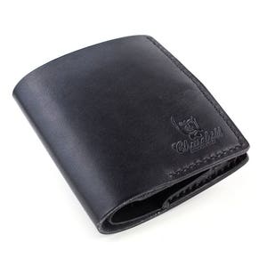 Cartera plegable de cuero negra "Essential ducat" hecha a mano con bolsillo para monedas