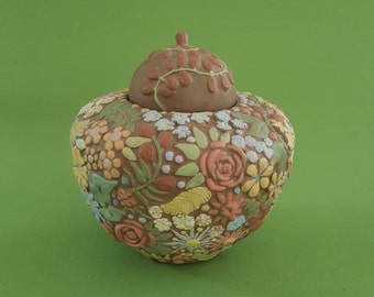 Flowers Ceramic Small Pet Urn | Millefleurs Pet Burial Urn, Colorful Cat Cremation Urn, Cat Dog Urn, Pet Memorial Floral Urn, Keepsake Urn