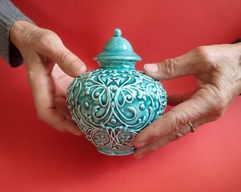 Pet Memorial Urn | Tendrils Pet Urn In Teal Green, Memorial Urn For Small Dog or Cat Ashes, Memorial Keepsake Urn, Artistic Dog or Cat Urn