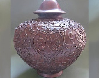 Bronze Tendrils Urn Large Size, Artist Made Bronze Urn, Fine Art Bronze Lidded Jar, Bronze Burial Vessel, Large Bronze Urn for Ashes