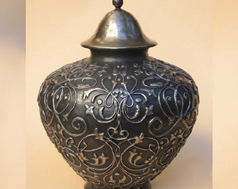 Bronze Urn Tendrils Design, Bronze Vessel, Medium Size Bronze Lidded Vessel, Funerary Art, Bronze Cremation Urn, Burial Urn, Bronze Urn