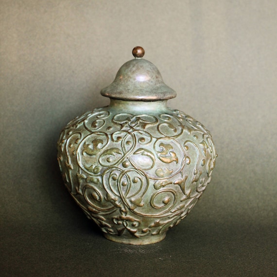 Small Bronze Urn Tendrils Design, Bronze Vessel, Bronze Lidded Vessel,  Funerary Bronze Art, Bronze Cremation Urn, Burial Urn, Keepsake Urn