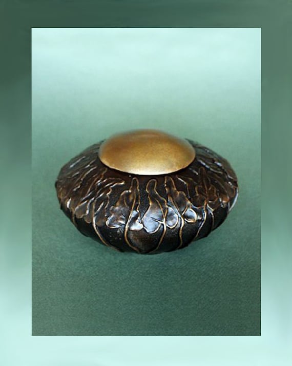 Small Bronze Leaves Cremation Urn, Bronze Urn, Bronze Vessel