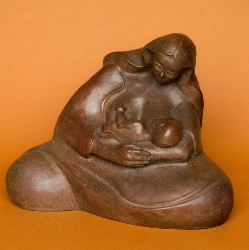 Mother and Child Bronze Sculpture Lactation Art Nursing Etsy