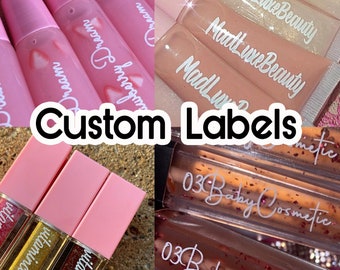 Custom Clear Lip Gloss Labels: Waterproof Cosmetic Stickers custom business labels logo white ink, gold, silver and other foil metal color