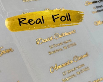 30 Clear Guest Address Labels, Wedding Guest Address Labels, Custom Stickers, Personalized Labels, Gold Foil, Graduation, Christmas labels