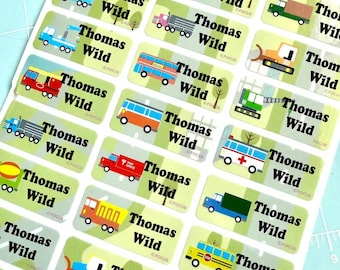Cars kids Name Labels construction trucks, cars, airplanes Waterproof Kids Stickers, School & Daycare
