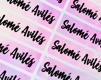 Pink holographic  Personalized Waterproof Name Labels: Unicorn Rainbow custom School Stickers name tags