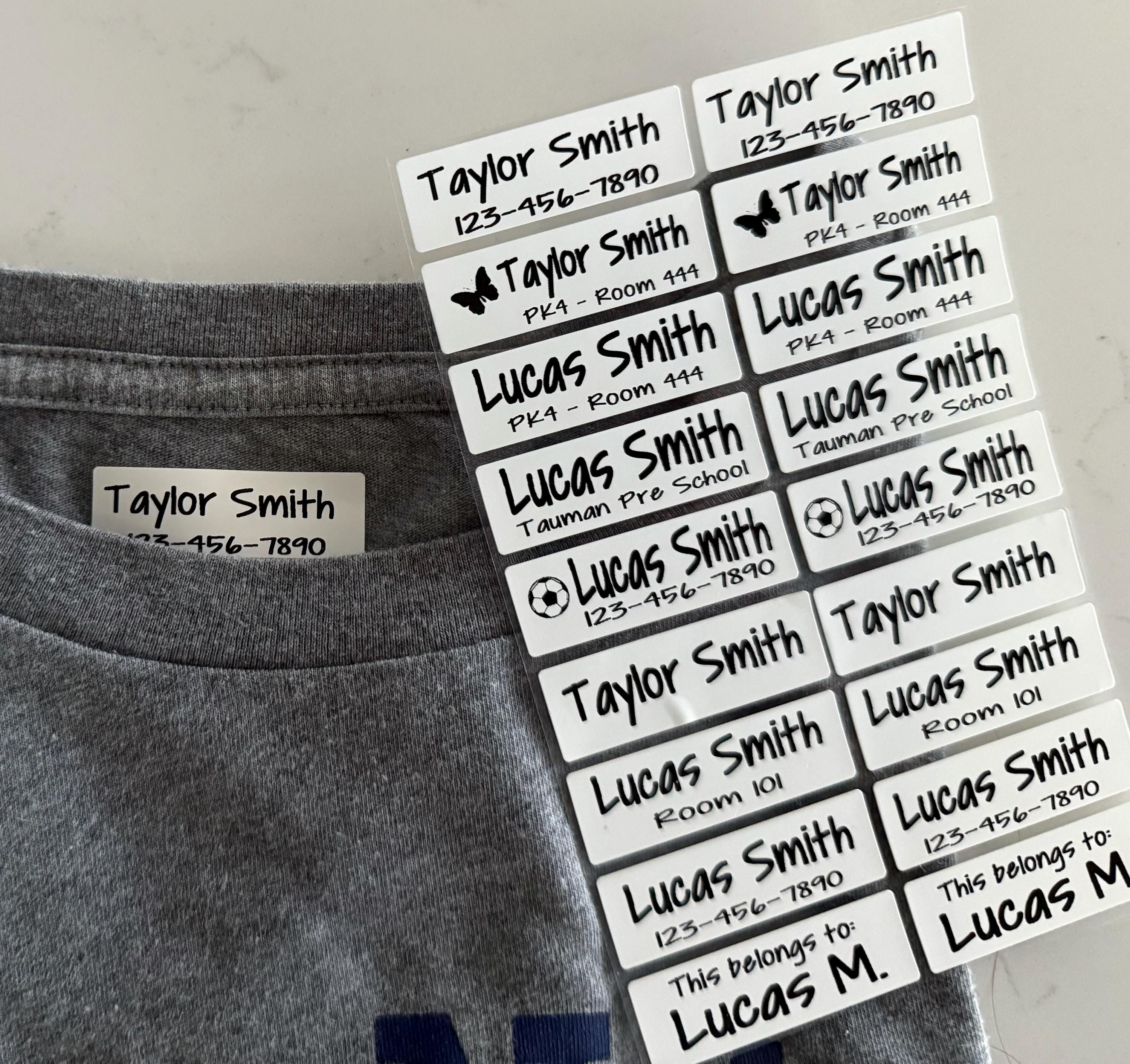 16 Large White Fabric Labels: Iron On or Sew On - Personalized