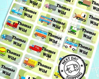 Cars kids Name Labels construction trucks, cars, airplanes Waterproof Kids Stickers, School & Daycare