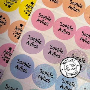 Personalized Unicorn Rainbow Glitter Labels: Waterproof School Stickers