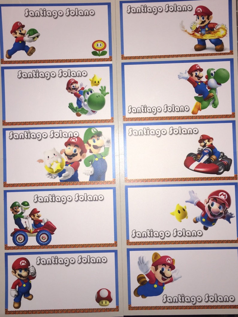 Party labels notebook labels Book presentation labels 20 Super Mario Bros waterproof personalized labels