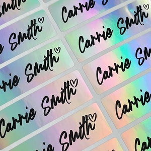 Holographic rainbow  label  silver waterproof school Label Daycare Sticker Kid Sticker  name Label Gift Sticker Personalized  Custom Unicorn