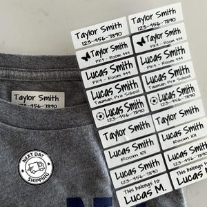 16 Large White Fabric Labels: Iron On or Sew On - Personalized