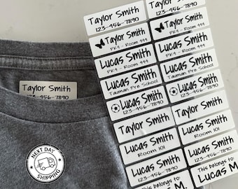 16 Large White Fabric Labels: Iron On or Sew On - Personalized