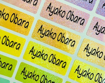 Glitter Rainbow Name Labels: Waterproof Kids School labels stickers