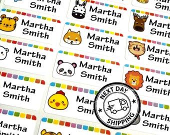 cute zoo animals Personalized Waterproof Name Labels, kindergarten school stickers kids
