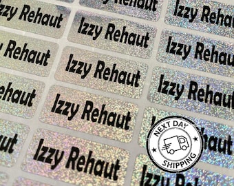Personalized Glitter Holographic Name Labels: Waterproof School Stickers