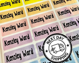 Glitter Rainbow Name Labels: Waterproof Kids School labels stickers