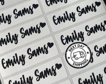 White Waterproof Name Stickers: Glossy White Kids school name Labels