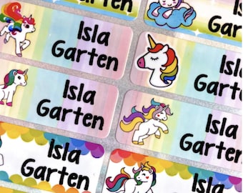 Personalized Unicorn Name Labels: Waterproof School Stickers