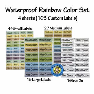 Set of Waterproof Name Labels and Iron On Labels, School Daycare Stickers