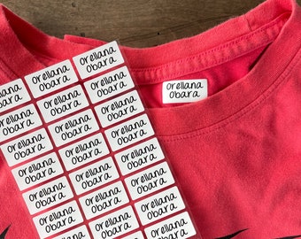 24 White Fabric Name Labels medium – Iron-On or Sew-On