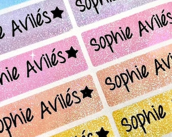 Glitter Rainbow School custom name stickers Label Waterproof Label Daycare Kid Sticker Gift  Personalized Waterproof name tags princess
