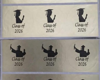 Graduation SILVER/GOLD Personalized round envelope seal label, graduation invitation favor custom grad stickers