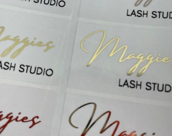 Custom Eyelash Case Stickers: Clear Rectangle Labels, Gold/White Ink