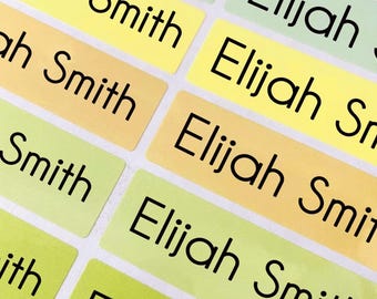 Personalized colorful rainbow Name Labels: Waterproof Kids Stickers space