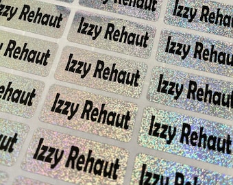 Personalized Glitter Holographic Name Labels: Waterproof School Stickers