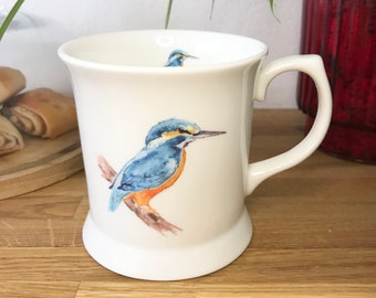 Kingfisher Bone China Mug, British River Bird Design