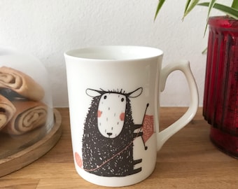 Knitting Sheep Bone China Mug