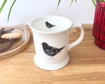 Blackbird Bone China Mug | Small Tankard Style | Garden Bird Lover Gift