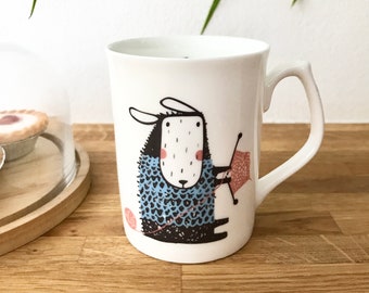 Knitting Sheep Wearing a Blue Jumper Bone China Mug