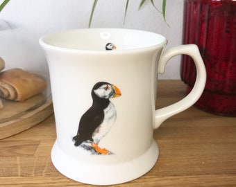 Puffin Mug | Bone China | Small Tankard Mug | Puffin Gift | Sea Birds | Isle of Skye Gift | Coastal Bird Lover Gifts | Seabird Lover Gift