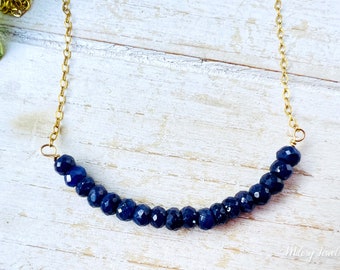 Sapphire Rondelle Bar Pendant, 14k Gold Filled Necklace, September Birthstone, Layering Jewelry, Everyday Jewelry, Bar Necklace