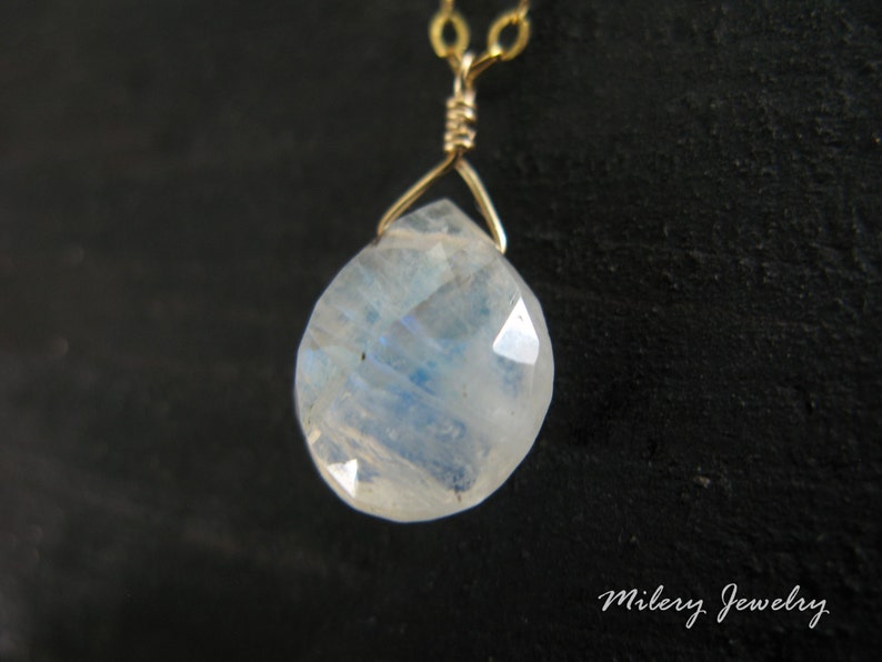 Moonstone Teardrop Gemstone Pendant Necklace, 14K Gold Filled, Delicate, Dainty Jewelry, Layering, Petite Moonstone, Rainbow Moonstone image 3
