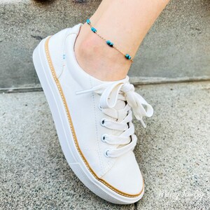 Blue Turquoise Anklet – Dainty Beaded Gold Chain Anklet, Boho Crystal Jewelry, Summer Gift for Her